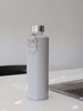 Glass water bottle Dove Grey with silver faux cover and silver handle and lid