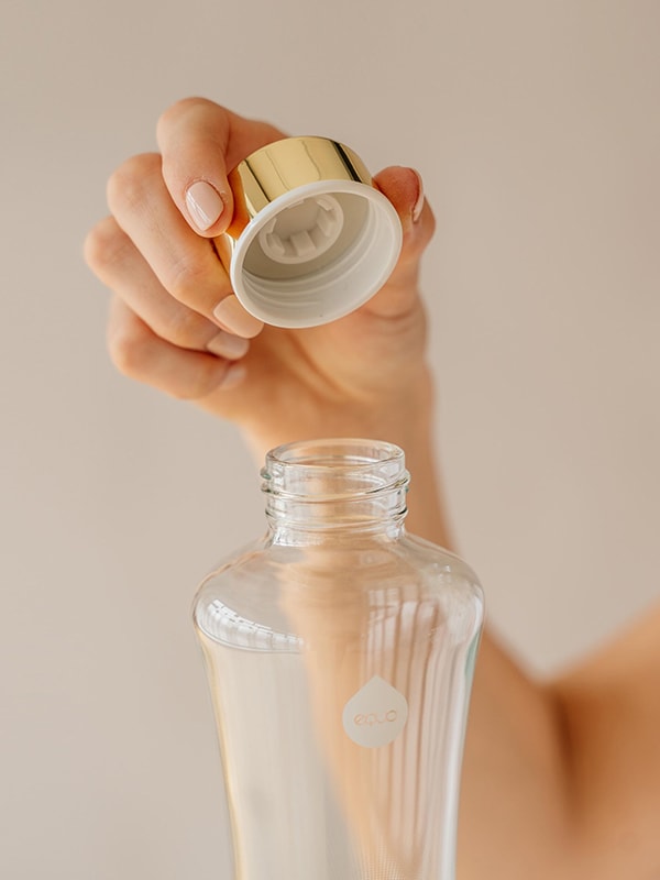 Metallic gold glass water bottle with gold lid