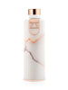 Lava Glass Water Bottle by EQUA with Rose Gold lid and holder. Faux leather cover with marble print.