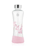 EQUA Magnolia glass water bottle with flowers and pink protective silicone