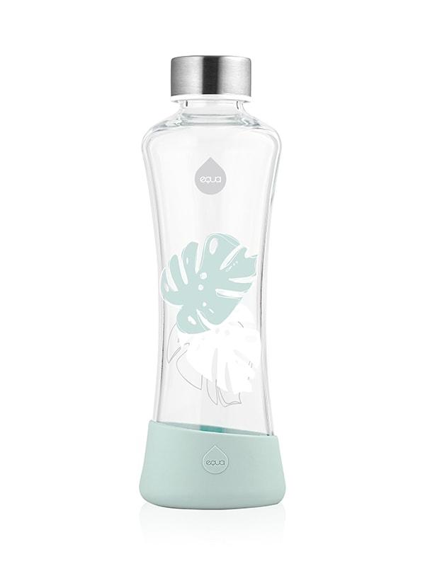 EQUA Monstera glass water bottle on white paper