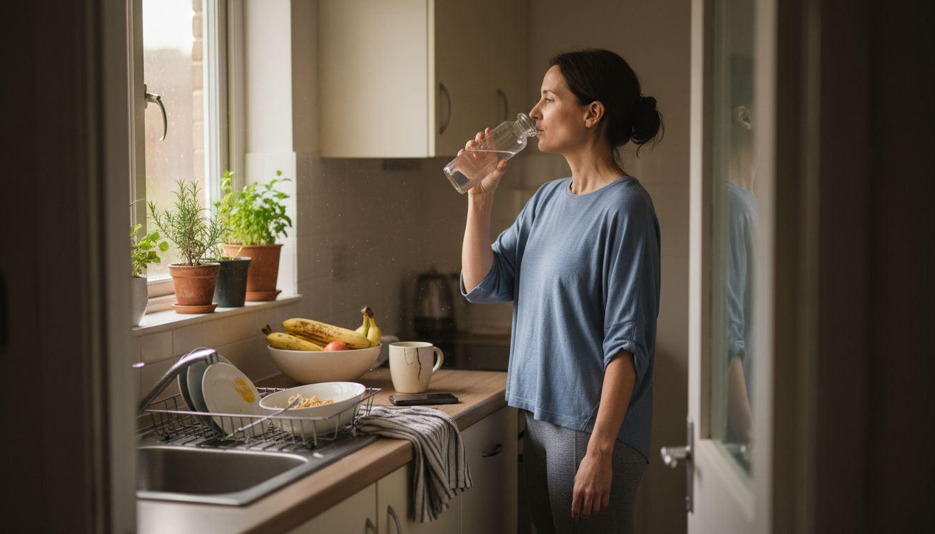 Woman practicing healthy kitchen morning routine