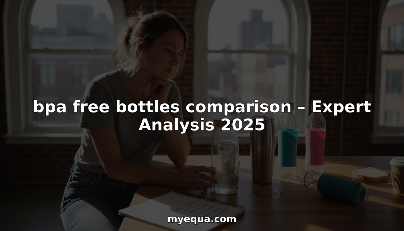 Woman comparing bpa free water bottles at kitchen