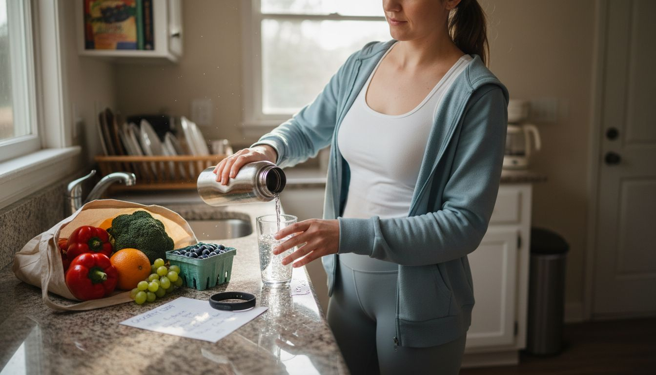 Woman preparing healthy routine in kitchen