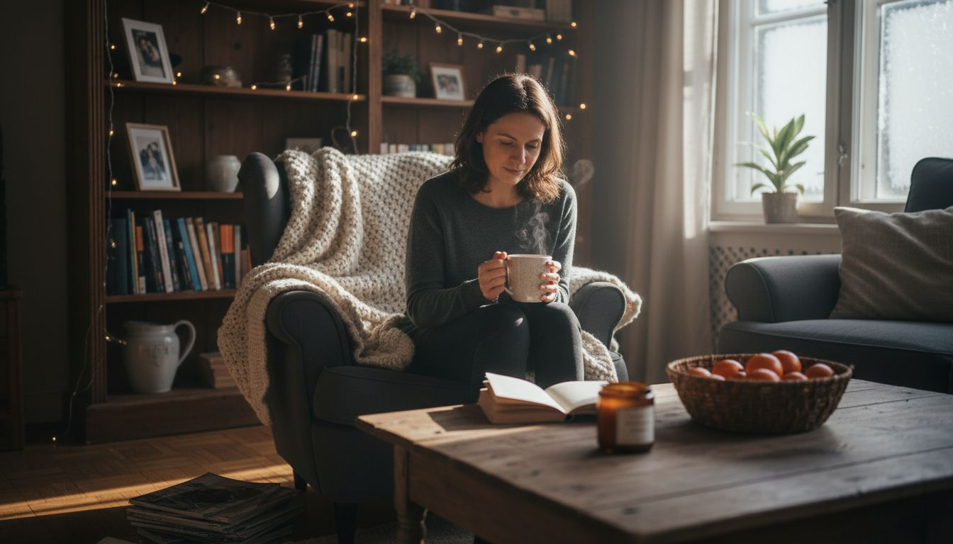 Woman relaxing with wellness drink during holidays