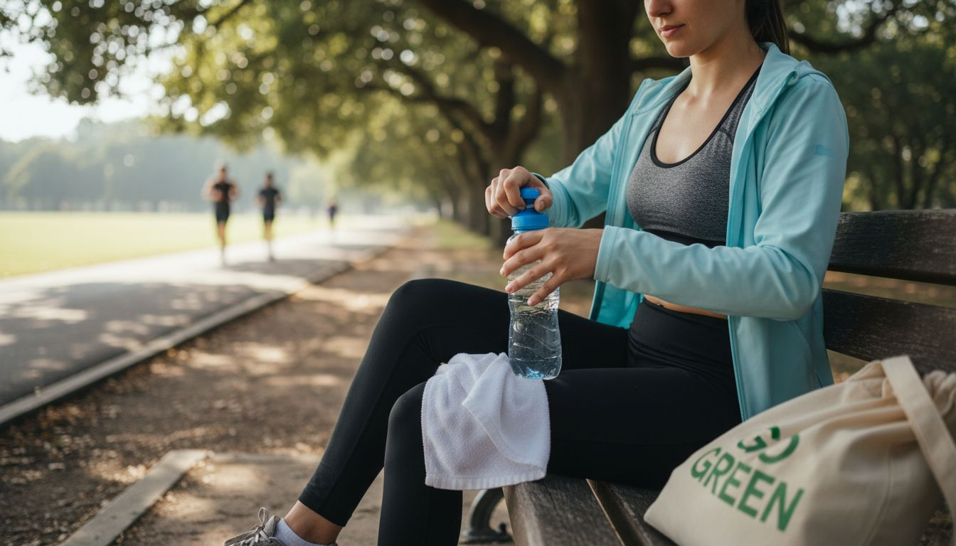 Woman with BPA-free bottle in sunlit park