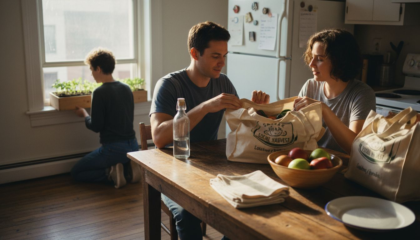 Couple using eco-friendly products at home