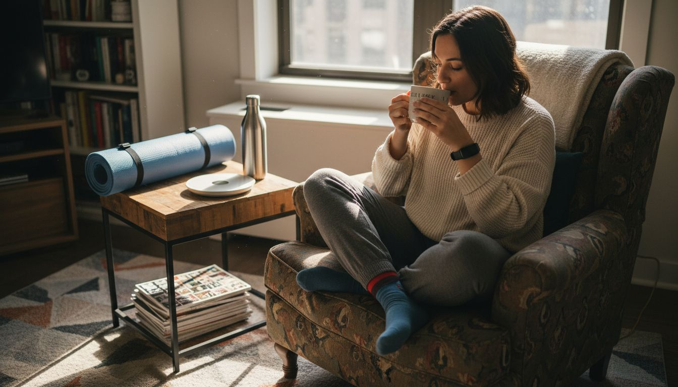 Woman using wellness accessories at home