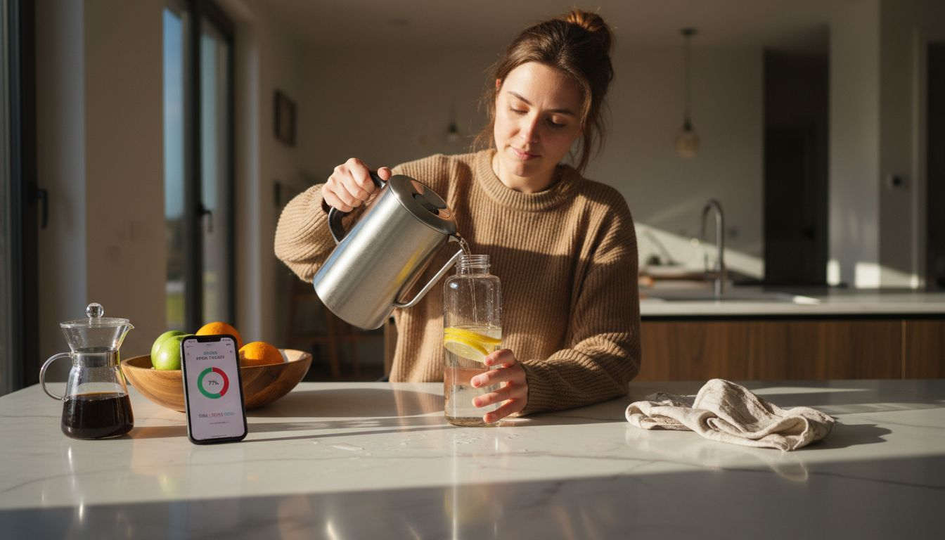 Woman preparing water with drink accessories at home