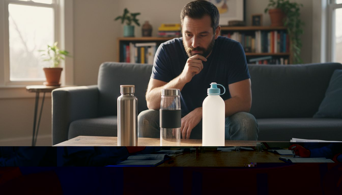 Woman following morning hydration routine at kitchen table