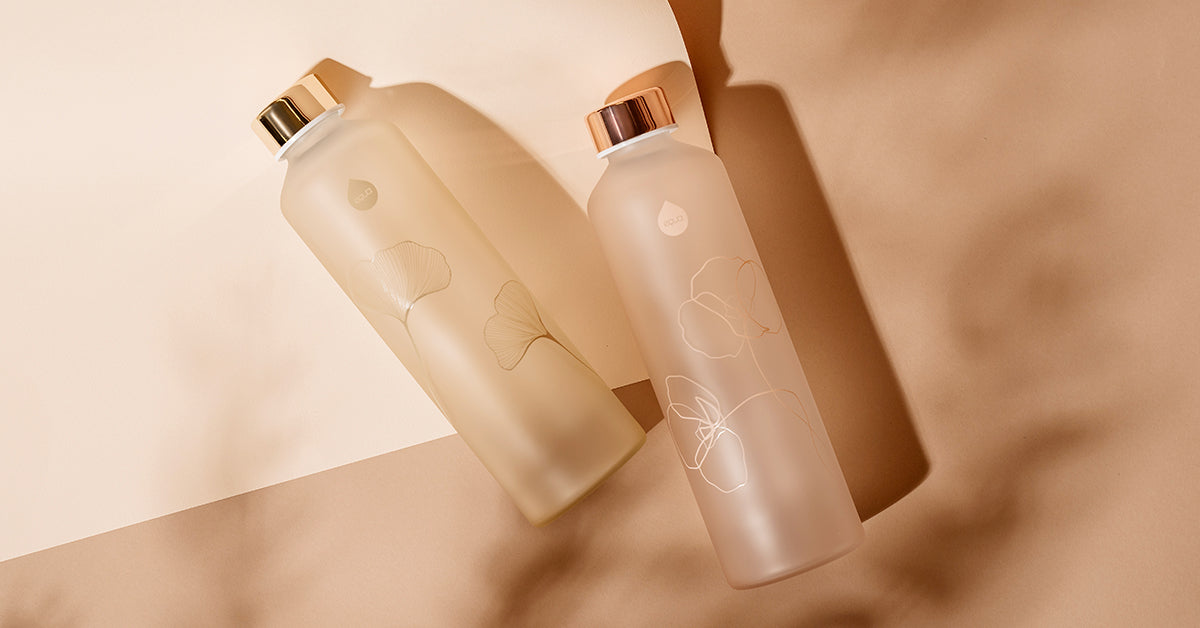 Glass bottles with a matte finish and glossy print