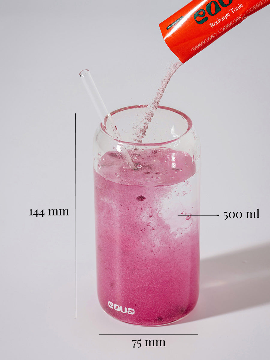 Recharge Glass Tumbler + straw