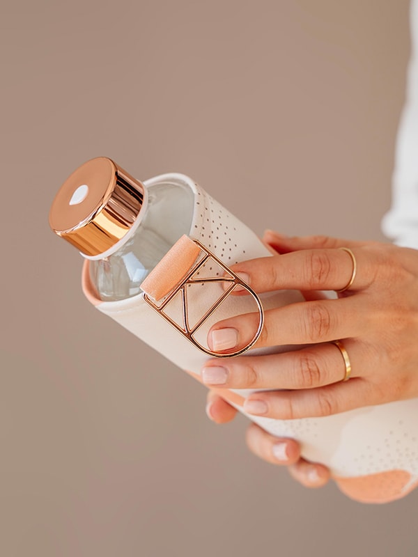 EQUA glass water bottle Heavens with rose gold details.