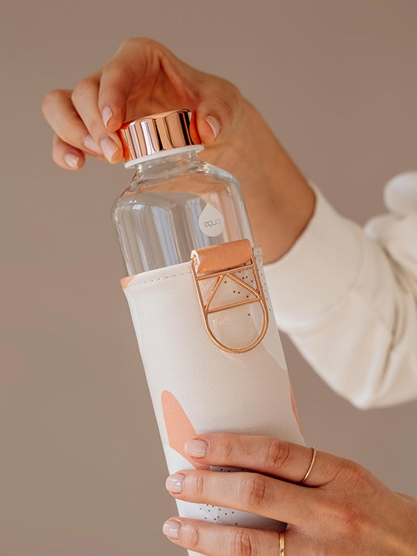 EQUA glass water bottle Heavens with faux leather cover.