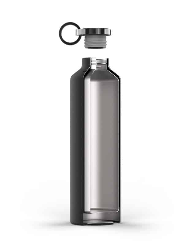 Bottiglia d'acqua grigio scuro in acciaio inossidabile a doppio isolamento sotto vuoto con rivestimento in rame aggiunto