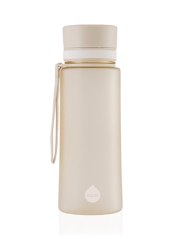 Sand bpa free water bottle with matte finish and beige lid and handle