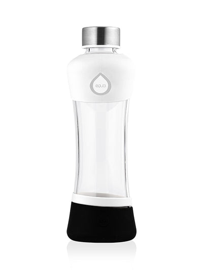 EQUA Active White glass water bottle on white paper