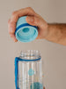 EQUA Bottiglia d'acqua BPA FREE, Rhino, primo piano del coperchio, colore blu