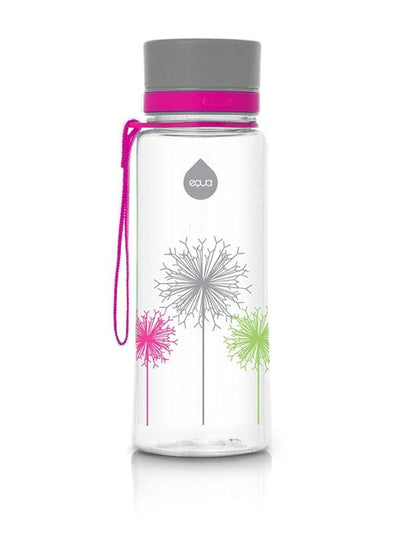 BPA free water bottle Dandelion with grey lid and pink strap by EQUA