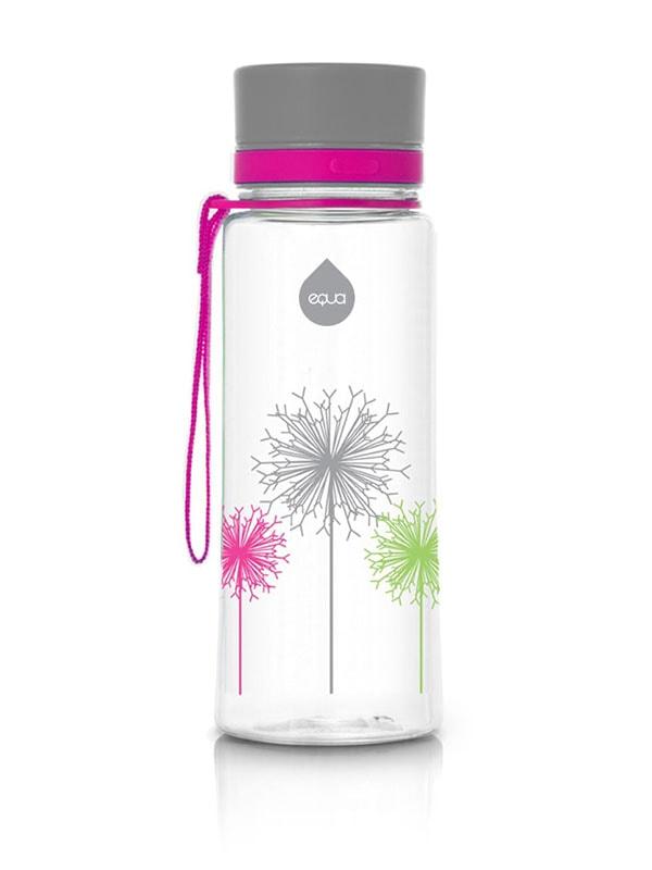 Bouteille d'eau sans BPA Dandelion avec couvercle gris et sangle rose par EQUA
