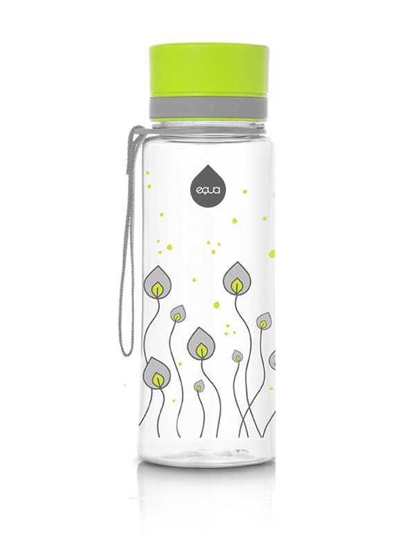EQUA Bottiglia d'acqua BPA FREE, foglie verdi, motivo di foglie, colore verde brillante e grigio