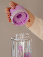 EQUA BPA FREE water bottle, Elephant, close up of the lid, purple and grey color