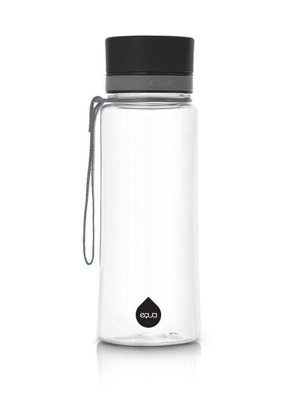 EQUA Botella de agua sin BPA, Plain Black, diseño minimalista, sin motivos, color negro