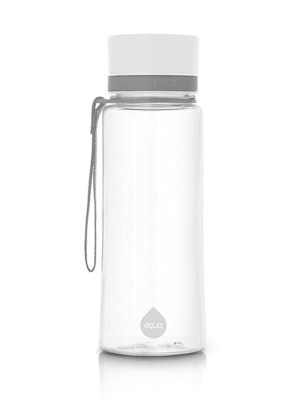 EQUA Bottiglia d'acqua senza BPA 0,6ml in bianco e manico grigio