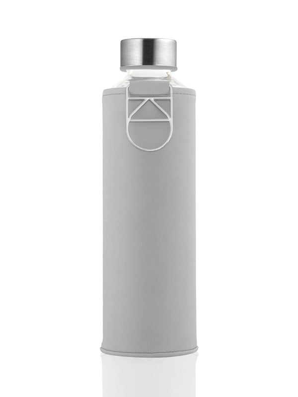 Glass water bottle Dove Grey with silver faux cover