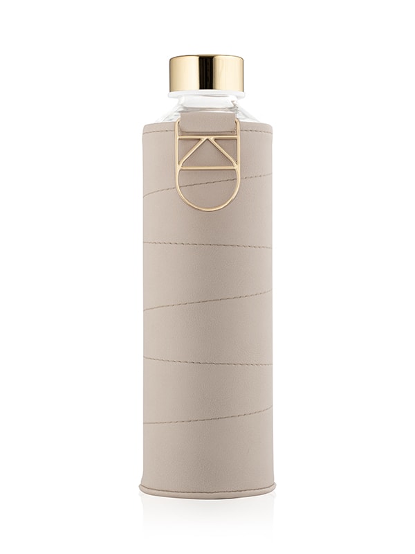 EQUA Beige glass water bottle on white paper
