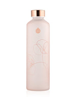 EQUA glass water bottle Bloom with rose matte finish and rose printing on white background in centre