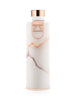 Lava Glass Water Bottle by EQUA with Rose Gold lid and holder. Faux leather cover with marble print. 