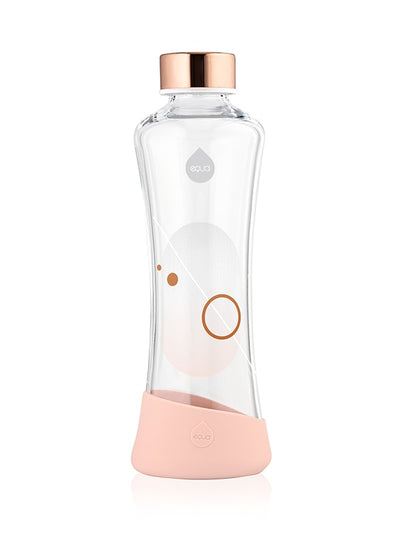 EQUA Metallic rose gold glass water bottle on white paper