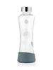 EQUA Metallic Silver glass water bottle on white paper
