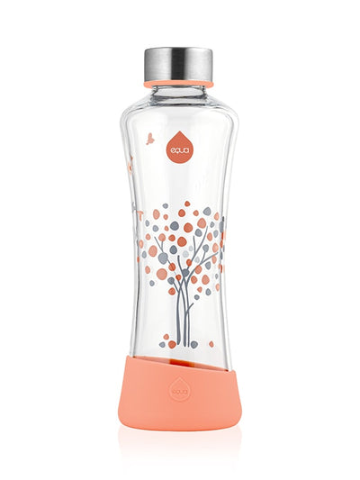 EQUA Peach tree glass water bottle on white paper