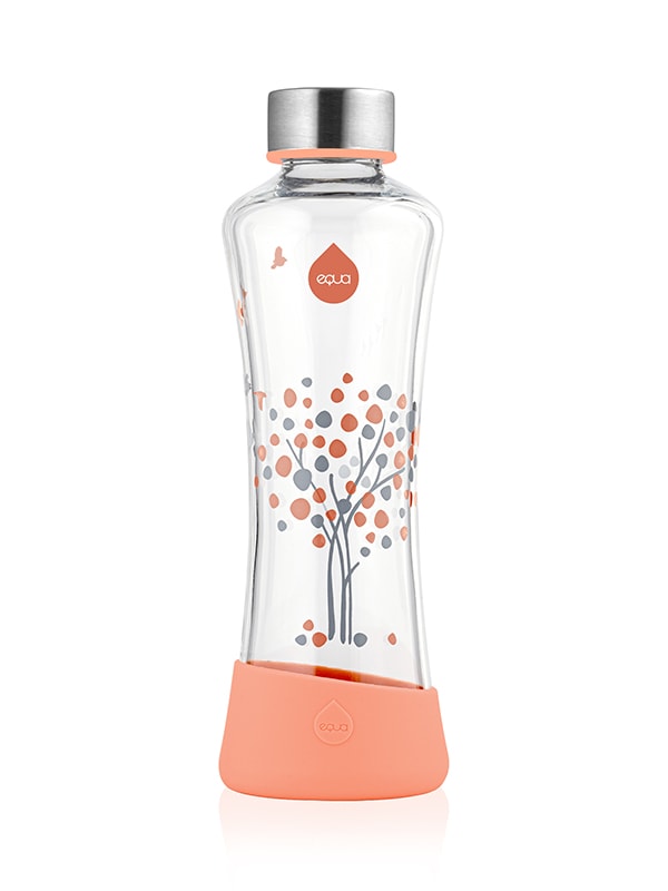 EQUA Peach tree glass water bottle on white paper