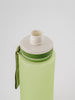 Green water bottle with green strap and grey lid with silicone Olive