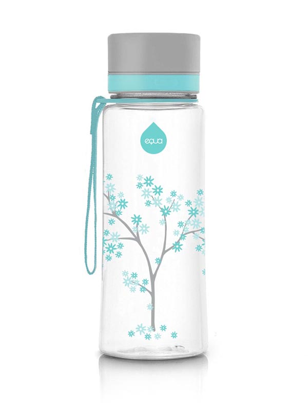 EQUA Botella de agua sin BPA, Esprit Mint Blossom, motivo de un árbol, color menta y gris